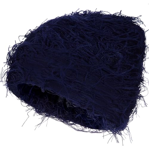 Chuarry Distressed Knitted Beanie Fuzzy Winter Hat - color: Navy