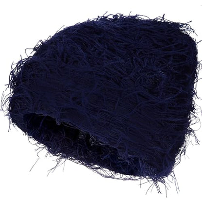 Chuarry Distressed Knitted Beanie Fuzzy Winter Hat - color: Navy