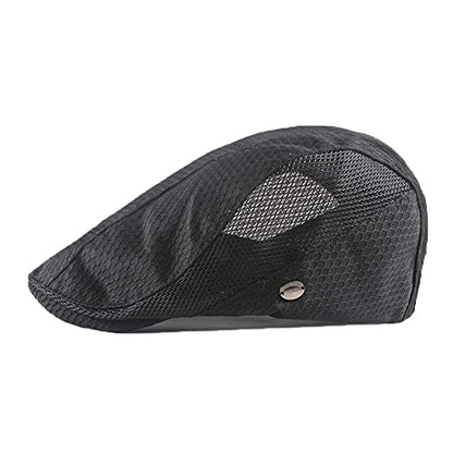 FASHIXD Mens Mesh Flat Caps Light Summer Beret Hat Breathable Newsboy Ivy Cap Cabbie Adjustable - color: Black