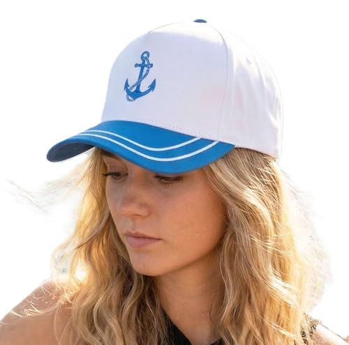 D&Y Retro 2-Tone Canvas Baseball Cap for Women - Funny Embroidered Distressed Snapback, Adjustable Cotton Dad Hat - color: Anchor-blue