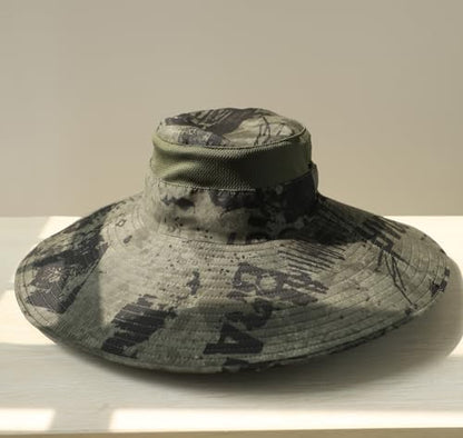 Wide Brim Sun Hat for Men Women UV Protection Bucket Fishing Hats - color: Army Green Ink Wash