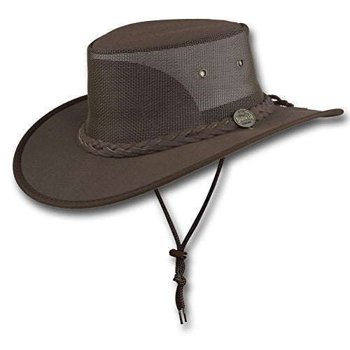 Mesh Drover Cotton Canvas Hat by Barmah - color: Dark Brown, size: XX-Large