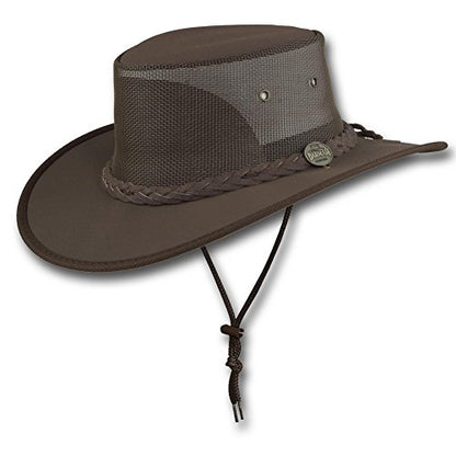 Mesh Drover Cotton Canvas Hat by Barmah - color: Dark Brown, size: Medium