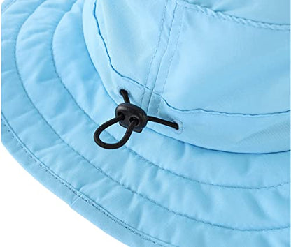 Connectyle Kids Sun Hat for Boys Girls Wide Brim Bucket Hat UPF 50+ Sun Protection Hat Breathable Summer Beach Hat - color: Aqua Blue
