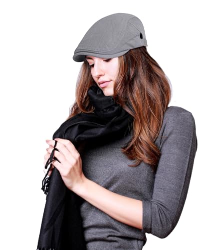 DIYDECAL Cotton Newsboy Flat Caps for Men, Womens Cabbie Driving Beret Hats - color: Grey