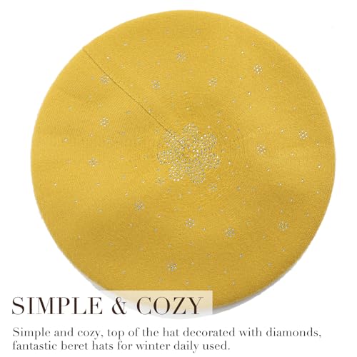 Sumolux Women Beret Hat French Beret Beanie Cap Classic Solid Color - color: Yellow, size: One Size