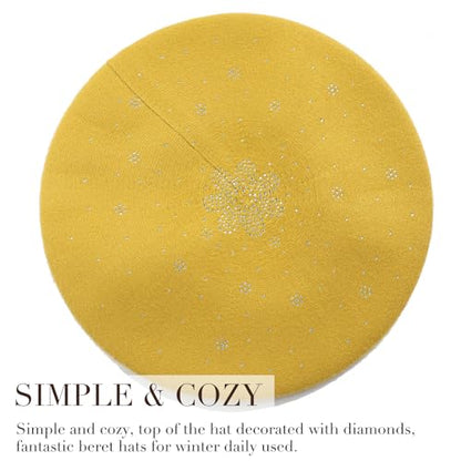 Sumolux Women Beret Hat French Beret Beanie Cap Classic Solid Color - color: Yellow, size: One Size