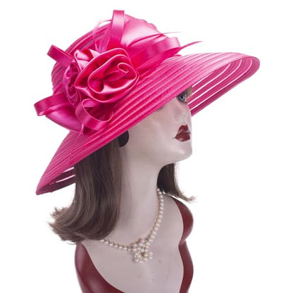 Lawliet Womens Satin Ribbon Church Wedding Sun Wedding Occasion Hat A214 - color: Hot Pink