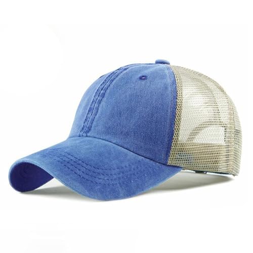 CLAPE Vintage Mesh Baseball Cap Low Profile Trucker Hat for Men Breathable Cotton Summer Cool Hat Outdoor Ball Cap - color: Zm02-blue
