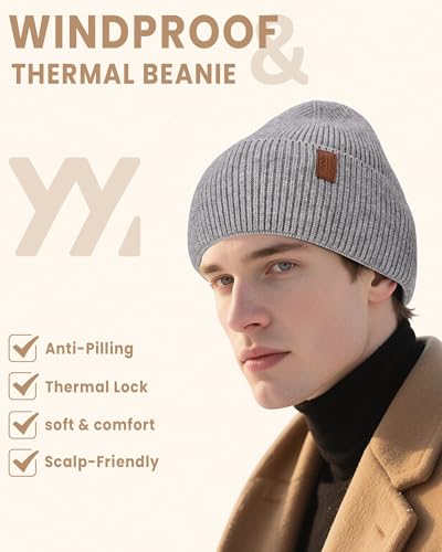 Fleece Lined Winter Beanie for Men Women Warm Windproof Beanies Hats Thick Knit Winter Hat for Cold Weather - color: Grey
