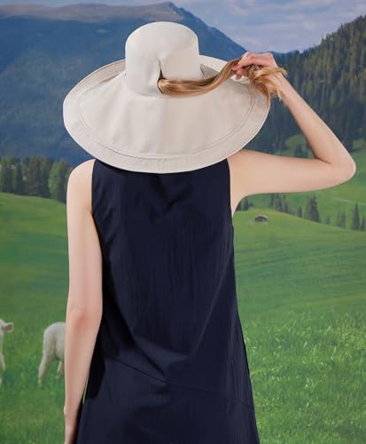 HUAMULAN Women Wide Brim Reversible Sun Hat Summer Beach Fishing Bucket - color: Beige