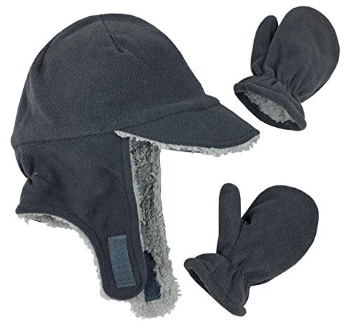 N'Ice Caps Toddler Baby Boys Flap Hat Mitten Set Fleece Sherpa Lined - color: Gray, size: 2-3 Years