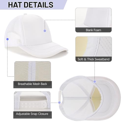 Ultrafun 10 Pack Trucker Hat Mesh Sublimation Blank Hats Adjustable Baseball Caps Hats for Men Women - color: White