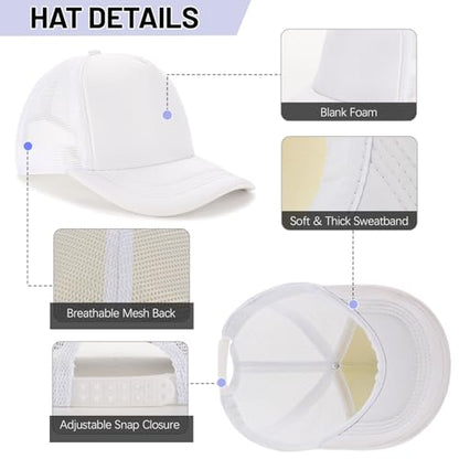 Ultrafun 10 Pack Trucker Hat Mesh Sublimation Blank Hats Adjustable Baseball Caps Hats for Men Women - color: White
