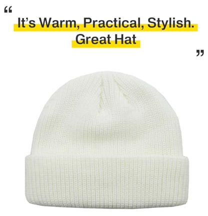 Fisherman Short Beanie Leon Roll up Trawler Classic Skullcap Hipster Beanie Warm Winter Hats Acrylic Ribbed Knit Cuff Daily - color: White Fisherman Beanie