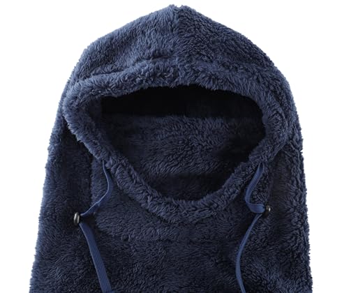 Connectyle Balaclava Hood Winter Hat for Men & Women Windproof One-Piece Fleece Hooded Scarf Ski Mask Cold Weather Hat - color: Navy Blue