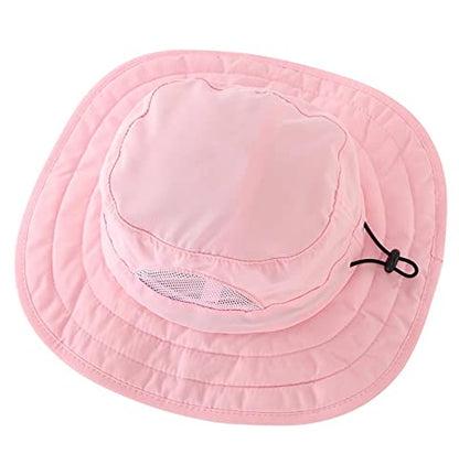Connectyle Kids Sun Hat for Boys Girls Wide Brim Bucket Hat UPF 50+ Sun Protection Hat Breathable Summer Beach Hat - color: Pink