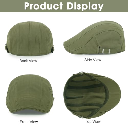 3Pcs Cotton Newsboy Hat for Men Cool Adjustable Flat Cap - color: Black+navy+armygreen