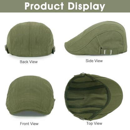 3Pcs Cotton Newsboy Hat for Men Cool Adjustable Flat Cap - color: Black+navy+armygreen