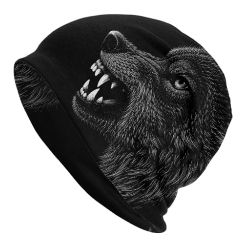 Gamepad Print Slouchy Beanie Skull Caps Chemo Hats Baggy Headwear for Men Women Jogging Cycling - color: Wolf Print