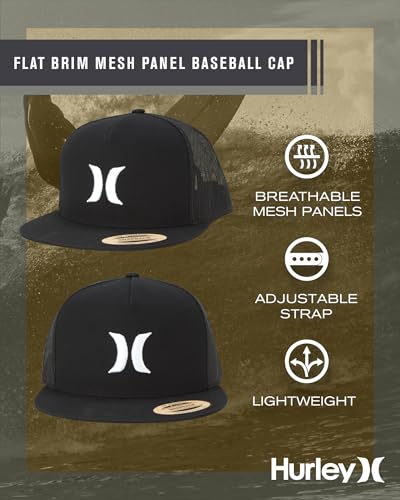 Hurley Mens Cap Flat Brim Mesh Panel Trucker Hat, Snap Back - color: Black/White