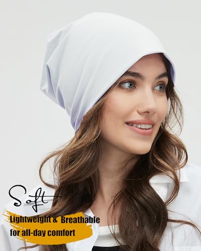 ROYBENS 100% Cotton T-Shirt Beanie for Women Men Slouchy Soft Skull Cap - color: 1pcs-white