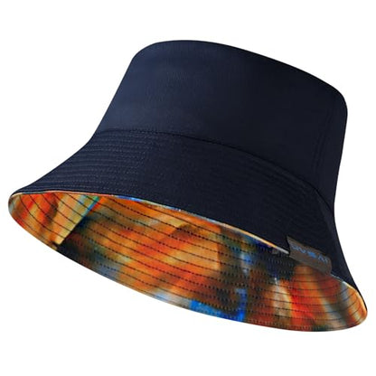 UPF 50+ Reversible Sun Hat - color: Navy/Colorful Red and Blue, size: Large