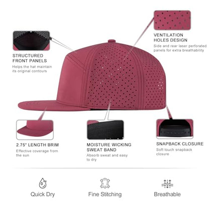 FEINION Men Laser Mesh Flat Brim Snapback Baseball Cap - color: Burgundy