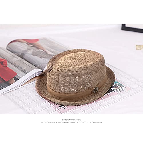 Summer Mesh Pork Pie Hat,Men Women Straw Fedora Cap,Lightweight Bowler Cap - color: White+black+red+blue+grey+khaki