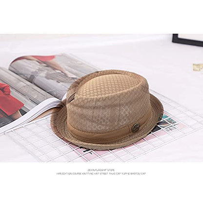 Summer Mesh Pork Pie Hat,Men Women Straw Fedora Cap,Lightweight Bowler Cap - color: White+black+red+blue+grey+khaki