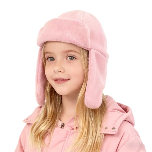 Toddler Trapper Hat with Earflap for Cold Weather Fleece Lined Kids Winter Aviator Hat for Boys Girls - color: Pink, size: 2-4T