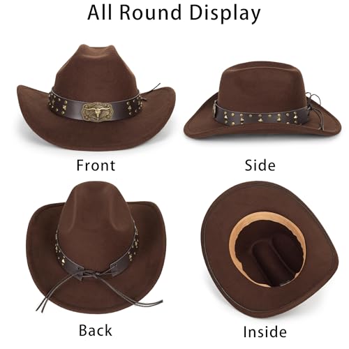 Classic Western Cowboy hat for Men Women Wide Brim Cowgirl Hat - color: Brown-longhorn Buckle Belt