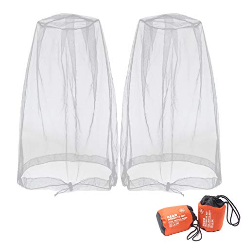 Benvo Mosquito Head Net Mesh, Face Neck Fly Netting Hood from Bugs Gnats Noseeums Screen Net for Any Outdoor Lover- with Carry Bags Fits Most Sizes of Hats Caps (2pcs, Light Grey, Updated Big Net) - color: Light Grey
