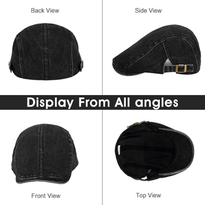3Pcs Men's Newsboy Caps Cotton Cooling Hat Adjustable Flat Cap for Men - color: Washed 2-black+darkgrey+coffee