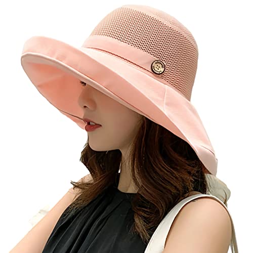 Women Wide Brim Sun Hats Metal Wired Edge Summer UV Protection Beach Fishing Hat for Hiking Garden Travel Chin Strap - color: B3-fyu001-pink, size: One Size