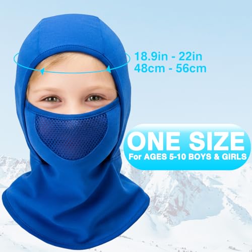 Breathable Kids Balaclava Ski Mask for Boys Girls, Fleece Face Neck Warmer - color: Blue