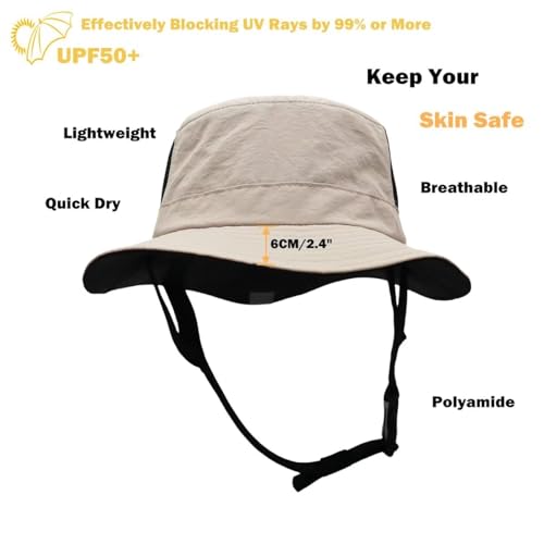 Mens Womens Surf Bucket Hat Waterproof UPF50+ Foldable Beach Sun Hats - color: Khaki