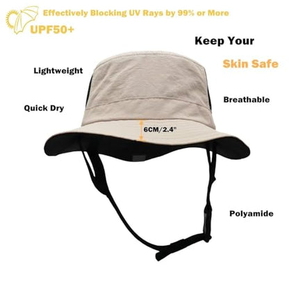 Mens Womens Surf Bucket Hat Waterproof UPF50+ Foldable Beach Sun Hats - color: Khaki