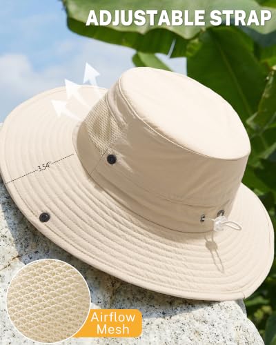Women's Sun Hat Sun Protection Wide Brim Bucket with Ponytail Hole Summer - color: Light Beige