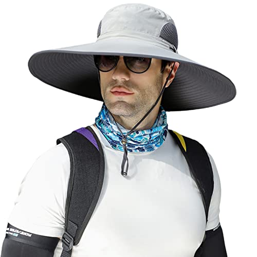 HUAMULAN Men Wide Brim Sun Hat Summer Outdoor Women Bucket Fishing Hats - color: E-yp02-lightgray