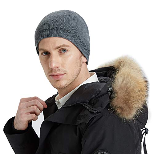 Mens Winter Beanie Hat Warm Knit Cuffed Plain Toboggan Ski Skull Cap (3 Patterns) - color: B2-grey