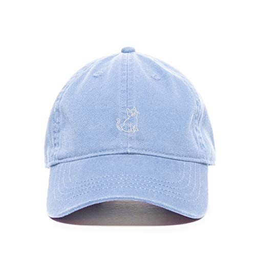 Cat Baseball Cap Embroidered Cotton Adjustable Dad Hat - color: Light Blue