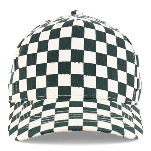 Trendy Apparel Shop Structured 5 Panel Checkered Print Baseball Cap - color: Dark Green