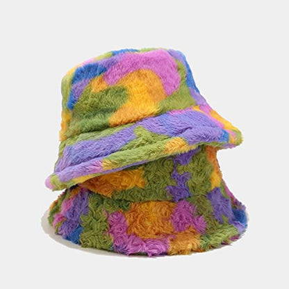 Dirholl Women's Winter Faux Fur Fuzzy Warm Bucket Hat - color: Colorful E Curl