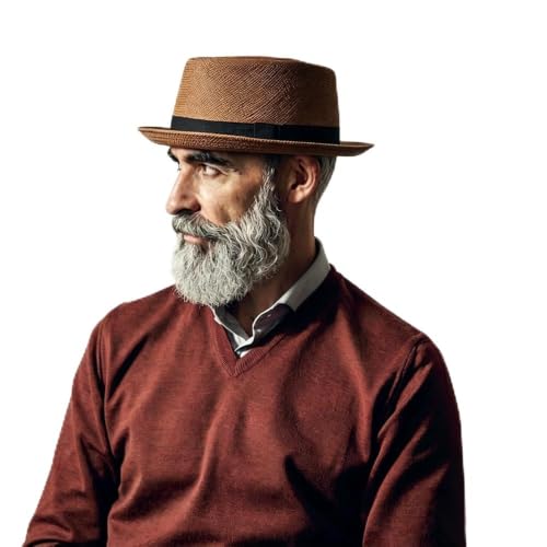 Unisex Adults Men Women Straw Pork Pie Hats Summer Sunhats Outdoor Fedora Party Trilby Caps US Size 7 1/8-7 1/4 UK Size M-L - color: Brown