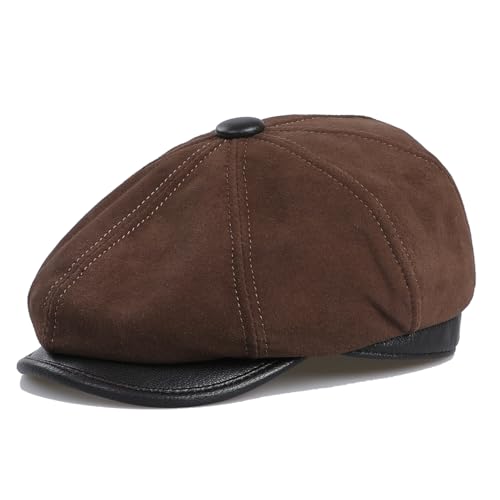 Genuine Leather Newsboy Caps for Men, Real Suede Irish Cabbie Driving Ivy Flat Hat - color: Suede Brown, size: 7 1/2