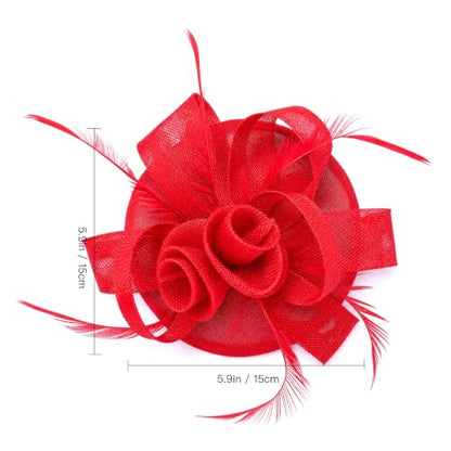 Flower Fascinator Hat Headband Clip for Women Tea Party - color: Red-02