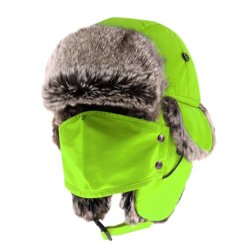 Waterproof Winter Trapper Ushanka Hat Ear Flap Chin Strap, Russian Style - color: Arctic (Neon Lime)