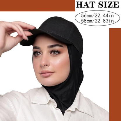 One-Piece Hijab Baseball Cap for Women Quick Dry Sun Hat Outdoor Headscarf - color: Black