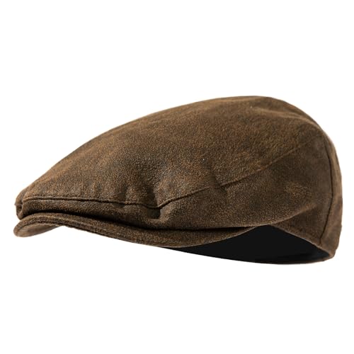 TOP-EX UPF 50+ Waterproof Newsboy Flat Cap for Men, XL/XXL - color: Coffee (Waterproof Waxed Cotton), size: X-Large-XX-Large